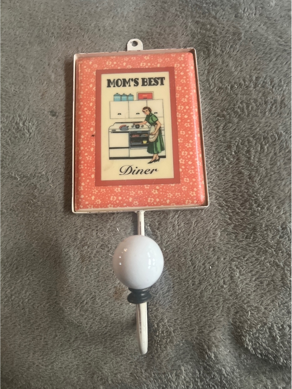 Vintage Style Mom's Best Diner Wall Hook with Ceramic Ball